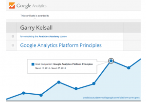 I have successfully completed a course and earned a Certificate in Google Analytics Platform Principles! My final assessment score? 100%